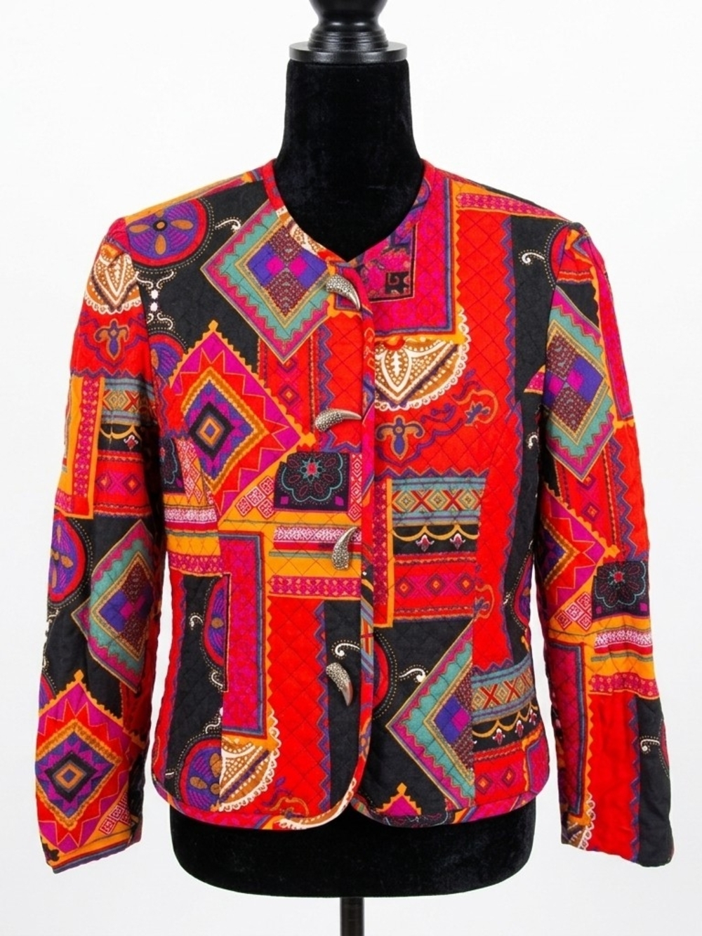 Vintage 90s Quilted Patchwork Jacket, Aztec Pattern Art Jacket , Joseph Ribcof
